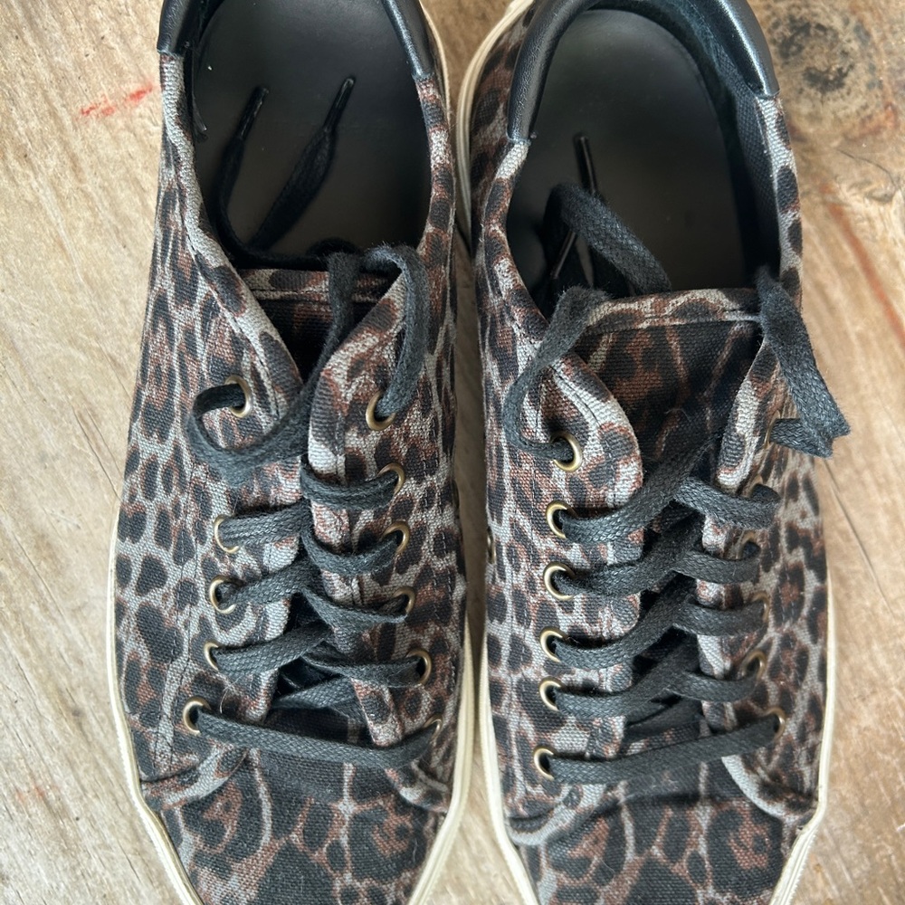 Saint Laurent Leopard Print Blue Black Brown Sneakers 39.5 (fit 8.5) - Picture 11 of 12